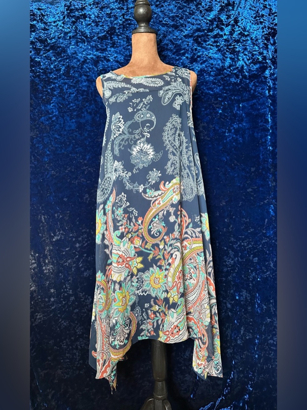Signature by Robbie Bee Navy Paisley Maxi Dress with Multicolor Floral Print